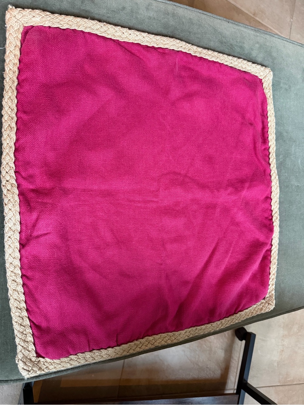 TWO 20”x20” Pottery Barn Jute Braid Linen Pillow Cover in Fuchsia Pink LIKE NEW
